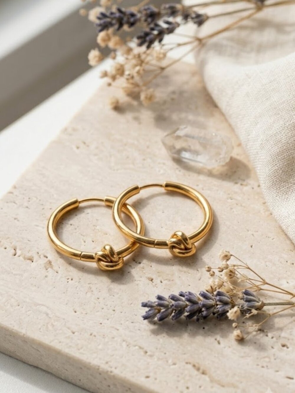 18K Gold Plated Stainless Steel Knot Hoop Earrings Old Money Quiet Luxury